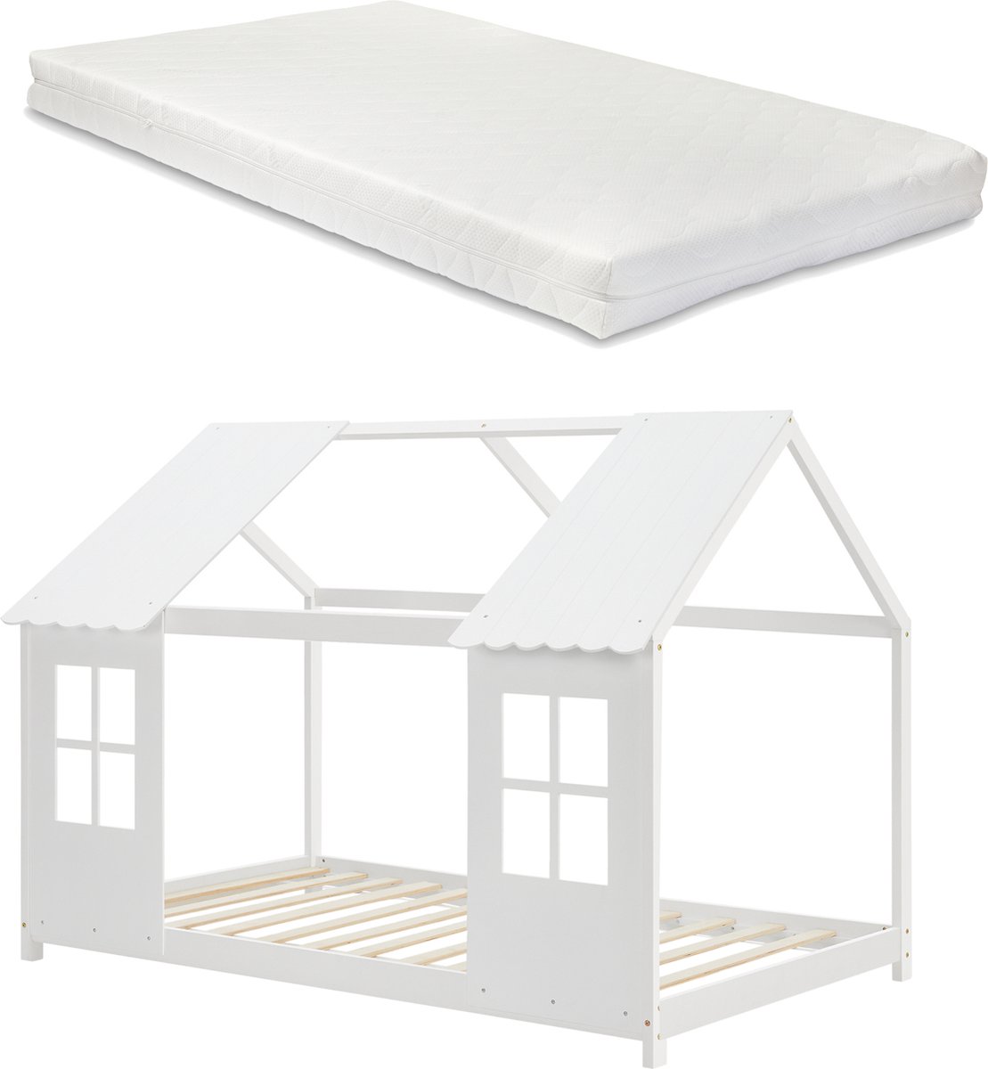 en.casa Kinderbed Tostedt huisbed met matras wit 90x200 cm [en.casa]