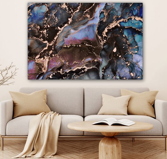 Toile Peinture Marbre - Goud - Rosé - 140x90 cm - Décoration murale