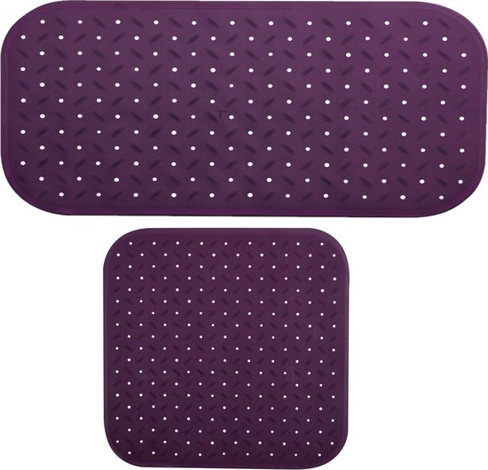MSV Douche/bad anti-slip matten set badkamer - rubber - 2x stuks - paars - 2 formaten
