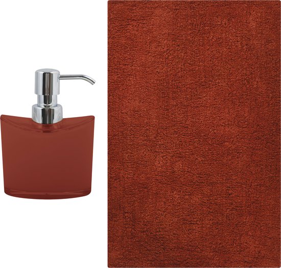 MSV badkamer droogloop mat/tapijt - Bologna - 45 x 70 cm - bijpassende kleur zeeppompje - terracotta