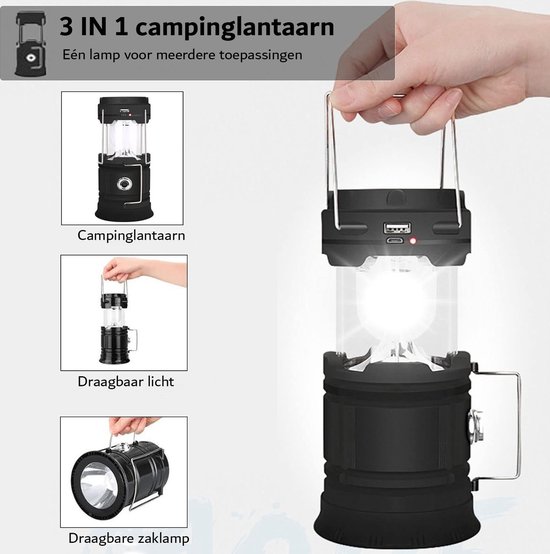 Lanterne Solaire De Camping LED Rechargeable – USB, étanche, Avec Affichage Numérique, Lampe De Poche Intégrée, Compacte 9,9x11,7cm, 165g, Pour Rando Ou Panne De Courant