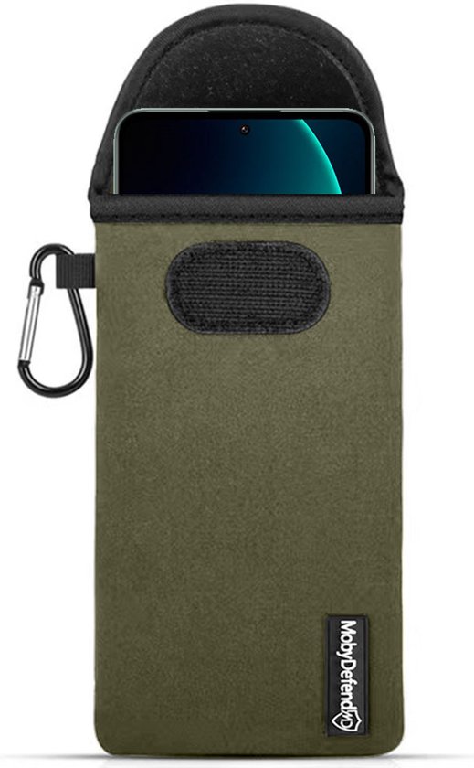 Hoesje voor Xiaomi 13T Pro - MobyDefend Neopreen Pouch Met Karabijnhaak - Insteekhoesje - Riemlus Hoesje - Groen - GSM Hoesje - Telefoonhoesje Geschikt Voor Xiaomi 13T Pro