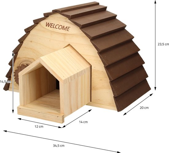 Maison hérisson en bois avec tunnel L35 x l20 x H24 cm