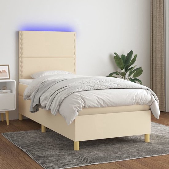 The Living Store Boxspring - Bed - 203 x 100 x 118/128 cm - LED - Pocketvering