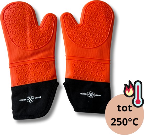 Keukenvriend.nl - Ovenwanten - Oranje - Bescherming tot 250 °C - Siliconen Ovenhandschoenen - Ovenwanten 2 Stuks