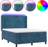 vidaXL - Boxspring - met - matras - en - LED - fluweel - donkerblauw - 140x200 - cm