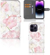 GSM Hoesje Geschikt voor iPhone 15 Pro Max Wallet Book Case Cadeau voor Mama Lovely Flowers