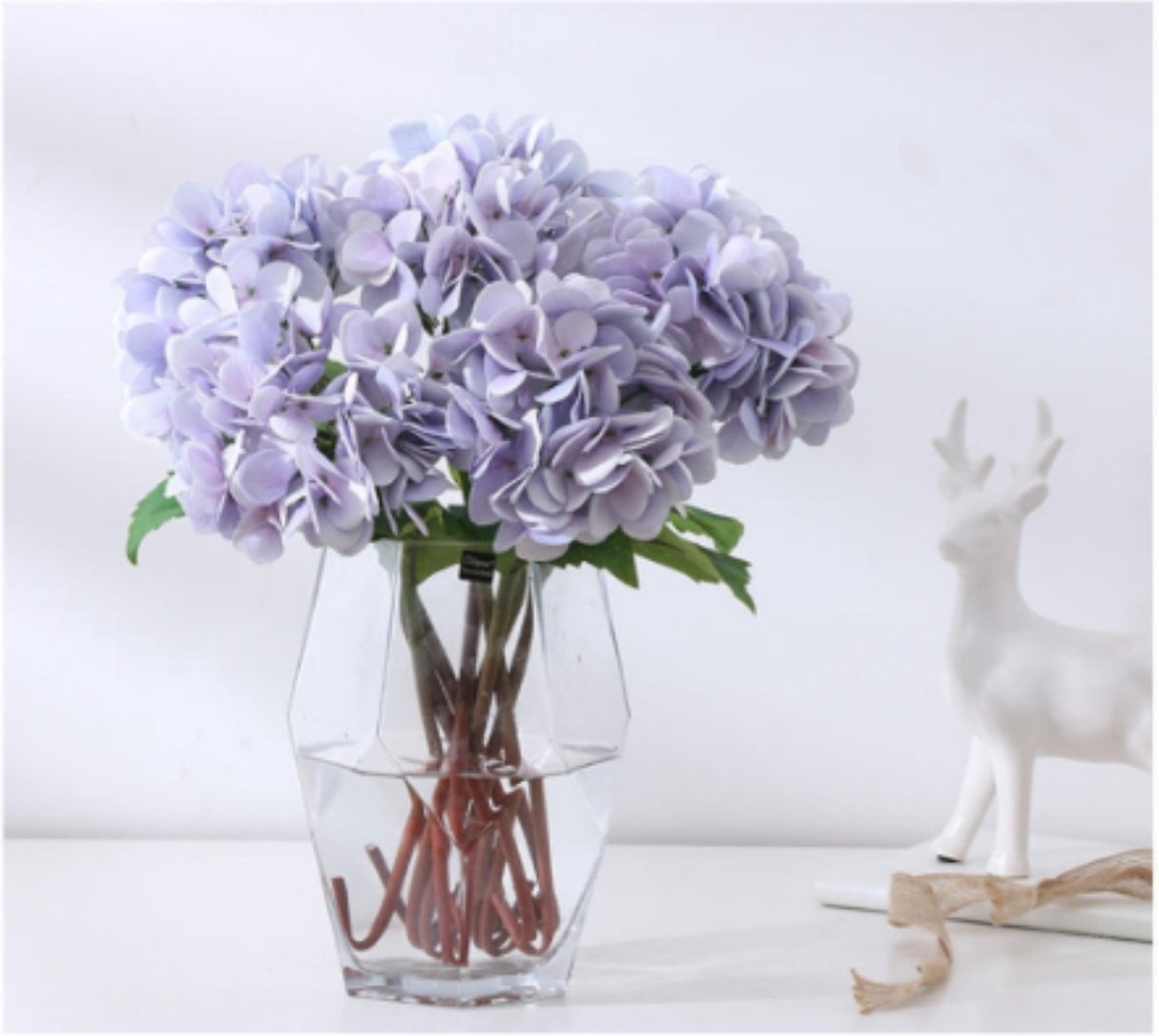 3 Bouquets Hortensias Artificiels En Soie - 34 Cm - Réalistes Et Sans Odeur - Décoration Maison, Bureau, Cimetière (Bleu)
