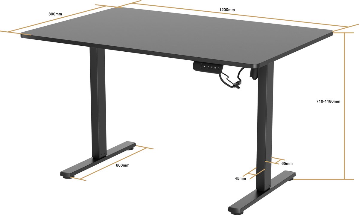 Vestland - Zit-sta Bureau Elektrisch In Hoogte Verstelbaar - Conform ARBO-norm - Geheugenfunctie - 120 x 80 CM - Zwart thumbnail 4