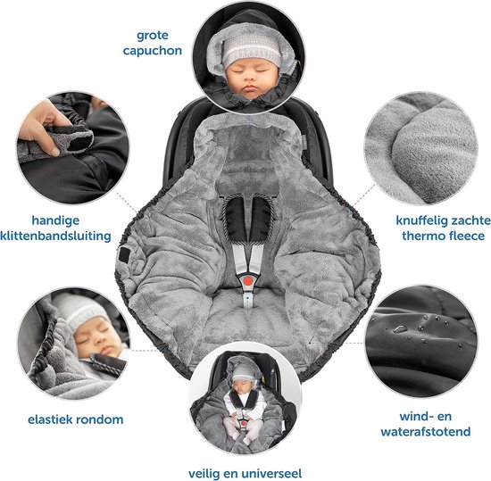 Wikkeldeken voor babyzitje en babybadje, praktisch alternatief voor de voetenzak in de winter, zacht en gewatteerd thermo-fleece, zwart (basic) — afbeelding 4