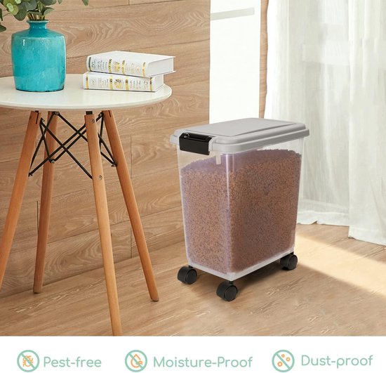 Pet Food Container 20L Pet Food Box with Wheels Flip Lid Airtight Transparent Wheels... bol