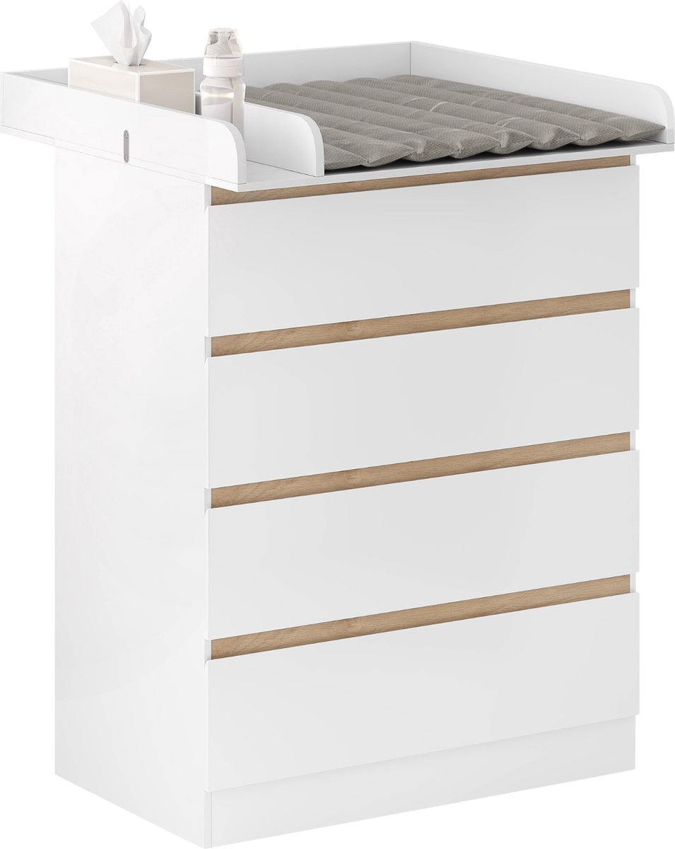Happyment Commode Kast Diva - Baby - Ladekast - Verzorgingstafel babykamer - Aankleedtafel - Verschoontafel - Wit – foto 8