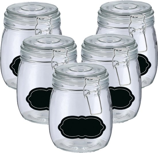 Weckpot/inmaakpot - 10x - 750 ml - glas - met beugelsluiting - incl. etiketten