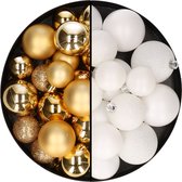 Kerstballen 60x stuks - mix goud/wit - 4-5-6 cm - kunststof - kerstversiering