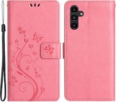 Coverup Bloemen & Vlinders Book Case - Geschikt voor Samsung Galaxy A54 Hoesje - Pink