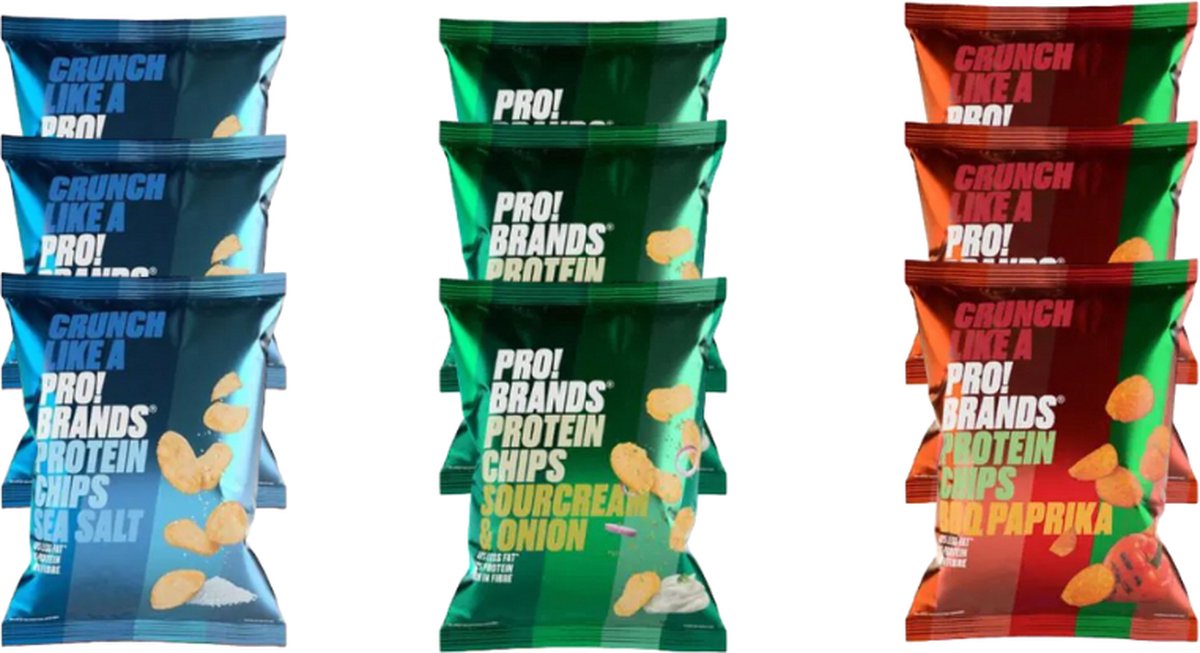 Goedkoopste Pro!Brands | Mix Protein Chips | Voordeelpakket | 9 x 50 gram