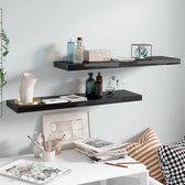 The Living Store Wandplanken - Set van 2 - Hoogwaardig honingraat MDF - Metalen frame - Hoogglans zwart - 90 x 23.5 x 3.8 cm