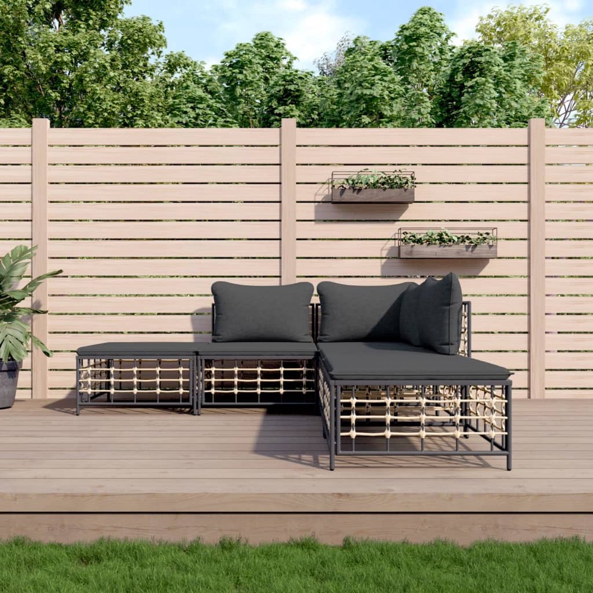 The Living Store Hoekbank Antraciet Poly Rattan - 72x72x66 cm - Weerbestendig materiaal - Stevig stalen frame Hoeken Bank - Lounge Set - Tuinset - Buitentuinmeubilair - Polyrattan - Antraciet Kleur - Duurzaam - Comfort