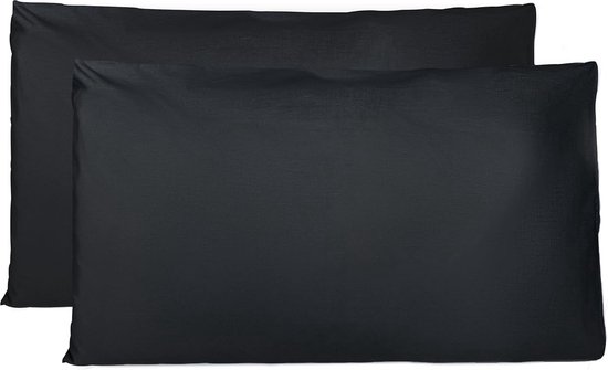 Kussensloop, 50 x 80 cm, 2 stuks, rechthoekig, 100% katoen, met sluiting, zwart (Made In Italy)