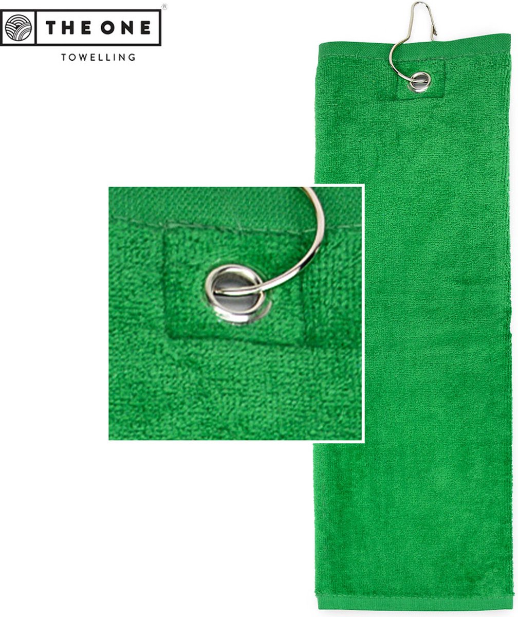 The One Towelling Golfhanddoek - Sporthanddoek - Terry Velours - 100% Gekamd Katoen - Met metaal oog en karabijnhaak - 40 x 50 - Groen