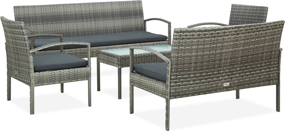 Poly rattan grijs loungeset met kussens - The Living Store.