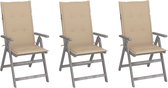Ensemble de chaises réglables en bois d'acacia The Living Store - Greywash Massief - 56x70x110 cm - Incl - Coussins