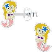 Joy|S - Zilveren zeemeermin oorbellen - met roze staart