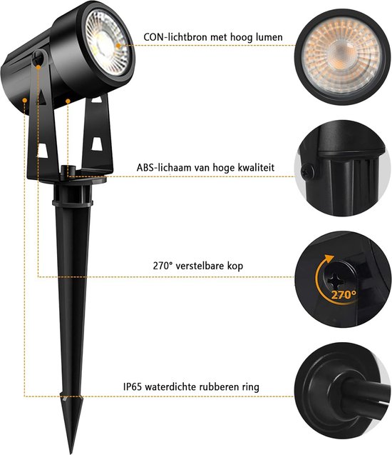 Tuin Spot - Grondspot - Tuinverlichting - Buitenverlichting - 4 Delig - IP65 - Incl Stekker - Grondpen