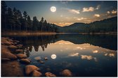 Poster (Mat) - Meer - Water - Bomen - Bos - Maan - 75x50 cm Foto op Posterpapier met een Matte look