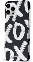 xoxo Wildhearts Can't Talk Now Black - Double Layer - Hoesje geschikt voor iPhone 12 Pro hoesje - Hard case met zwart/witte print - Beschermhoes geschikt voor iPhone 12 Pro case - Shockproof case met xoxo print - Zwart