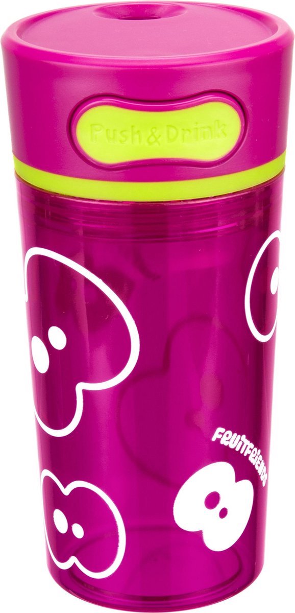 Goedkoopste FruitFriends Push & Drink Drinkbeker - 300 ml - Paars - Antilek - Drinkfles voor kinderen