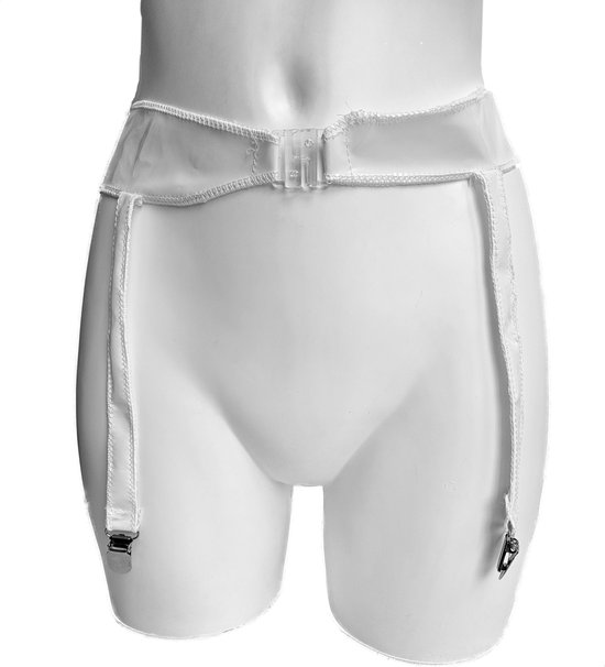 BamBella® Jarretel LATEX stof gordel - maat L/XL - Wit - voor knie kousen - Erotische lingerie dames - Sexy garter belt met jarretels