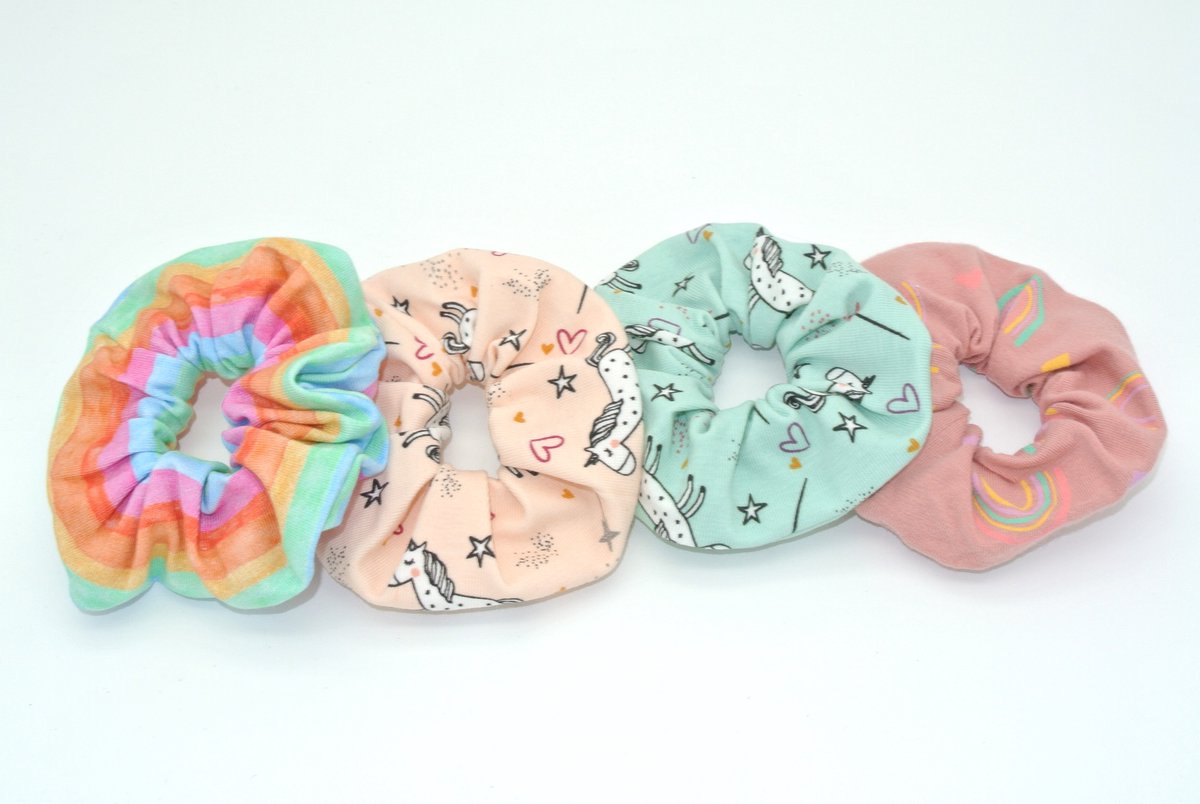 Scrunchies - 4 stuks - meisjes - handgemaakt - haaraccessoire - haarelastiek - diverse kleuren - glitters