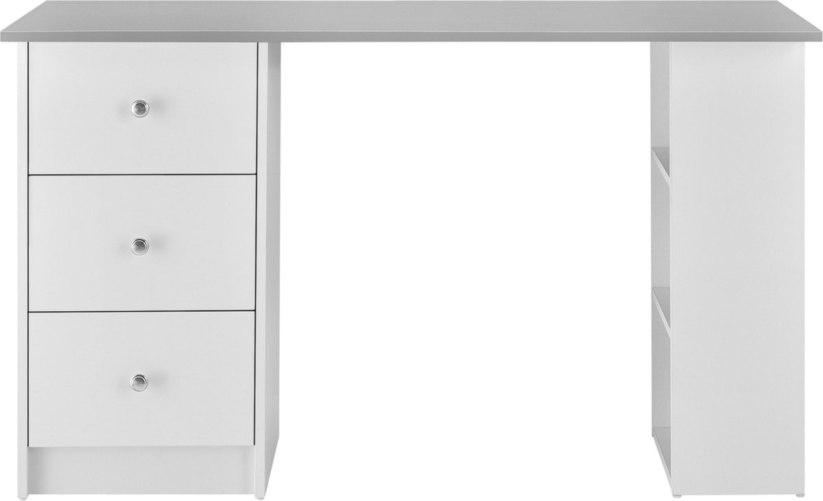 Bureau Sebastian - Met 3 Laden - 120x49x72 cm - Lichtgrijs en Wit - Spaanplaat - Stijlvol design