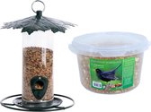 Mangeoire à Vogel silo avec feuilles en métal 23 cm comprenant mélange de muesli 4 saisons nourriture Vogel - Station d'alimentation pour oiseaux - Mangeoire pour oiseaux