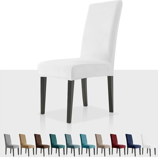 Stretch fluwelen stoelhoezen voor eetkamerstoelen afneembare velours eetkamerstoelhoezen pluche stoelhoezen voor eetkamer, hotel, keuken, ceremonie (wit, 4)