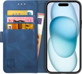 Rosso Element Book Case Wallet Hoesje Geschikt voor Apple iPhone 15 | Portemonnee | 3 Pasjes | Magneetsluiting | Stand Functie | Blauw