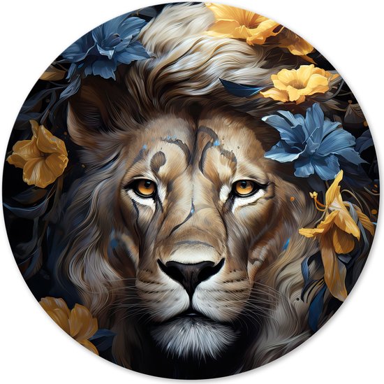 Graphic Message - Cercle mural Lion - Impression sur cercle - Cercle mural - Fleurs