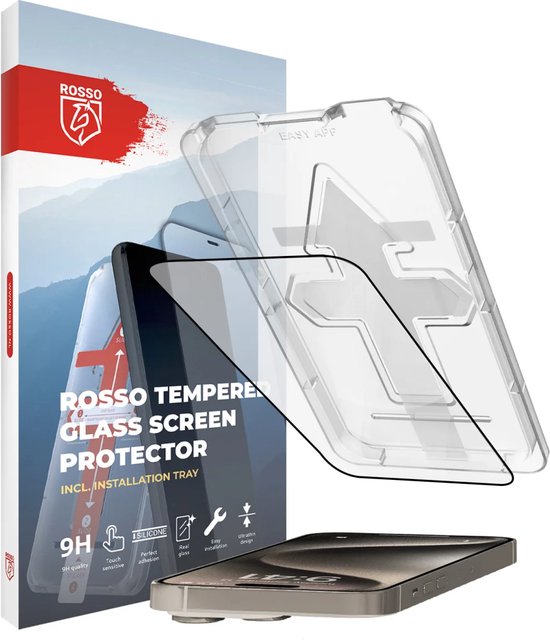 Rosso Apple iPhone 15 Pro Max Screenprotector | Gehard Glas | Beschermglas | Glasplaatje | Case Friendly | Met Installatietray | Eenvoudige montage