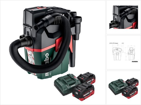 Metabo AS 18 L PC Compact accustofzuiger 18 V 6 l IPX4 stofklasse L nat en droog + 2x accu 5,5 Ah + oplader
