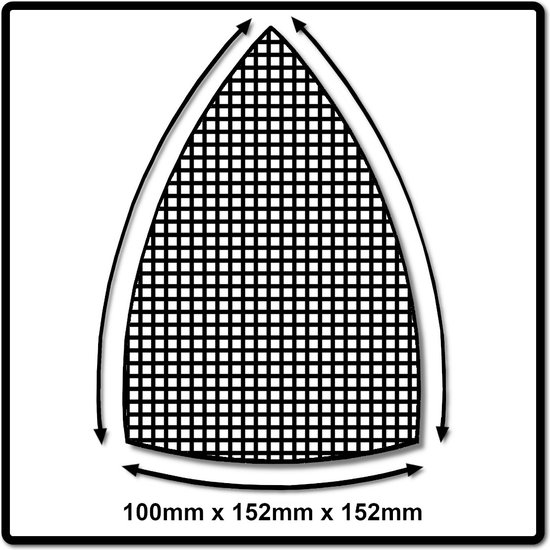 Diagramme d'un tamis abrasif triangulaire avec des dimensions de 100mm x 152mm x 152mm.