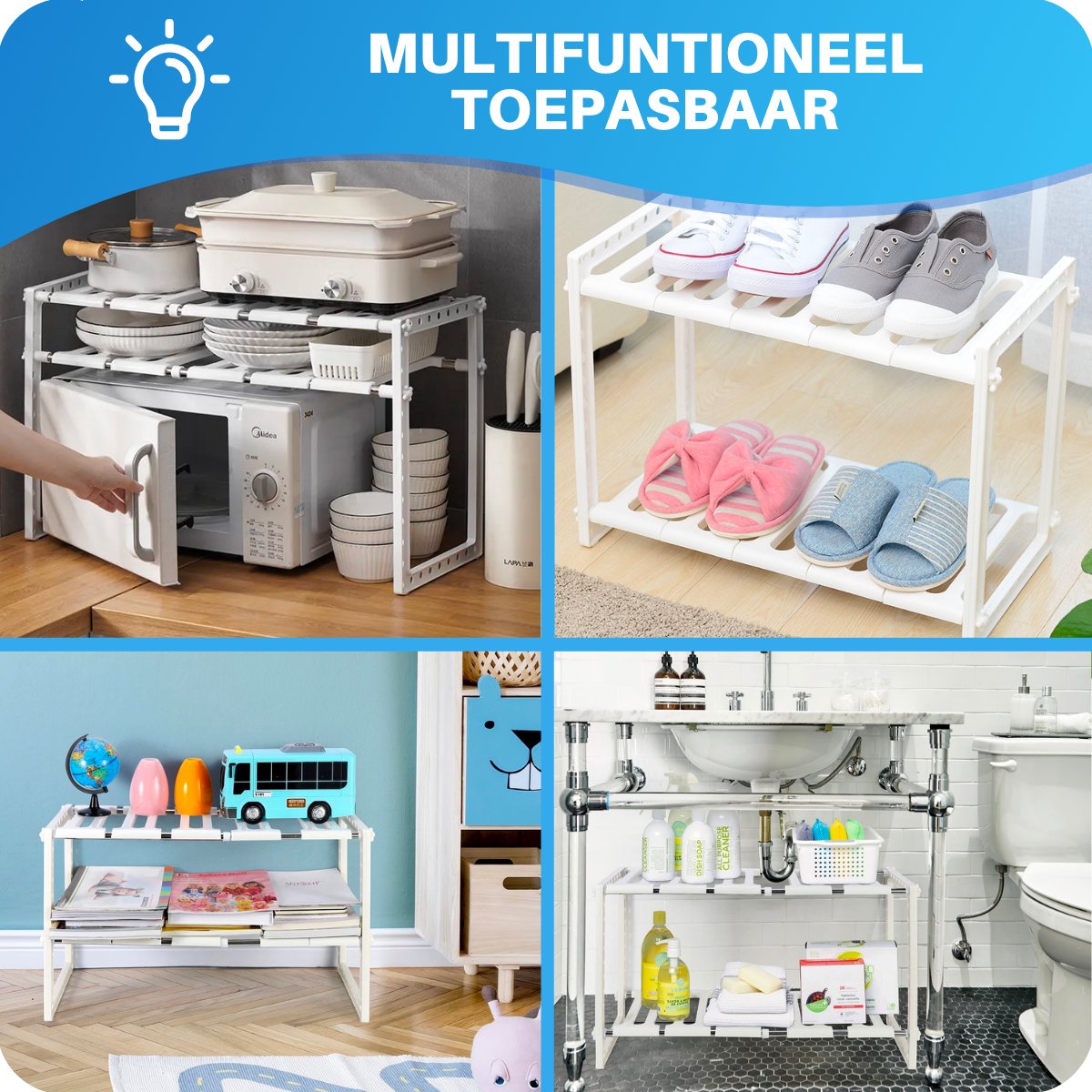 JT Products Gootsteenkast Organizer – Gootsteenrek – Uitrekbaar 53 Tot 75 cm Breed – Inclusief Nederlandse Handleiding - Keuken Kast Organizers – Opbergrek – Ladekast – Keukenkastorganizers - Aanrecht – Gootsteenkastrek – Keukenkast Rek – Pannenrek — cadeau in Cadeau-ideeën - foto 6