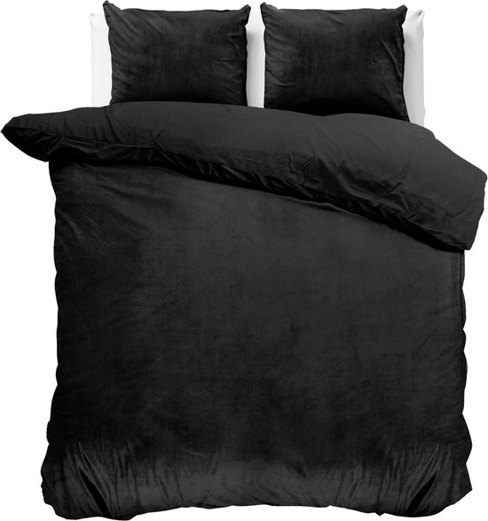 Fluweel zachte velvet dekbedovertrek uni zwart - 240x200/220 (lits-jumeaux) - super fijn slapen - stijlvolle uitstraling - luxe kwaliteit - met handige drukknopen