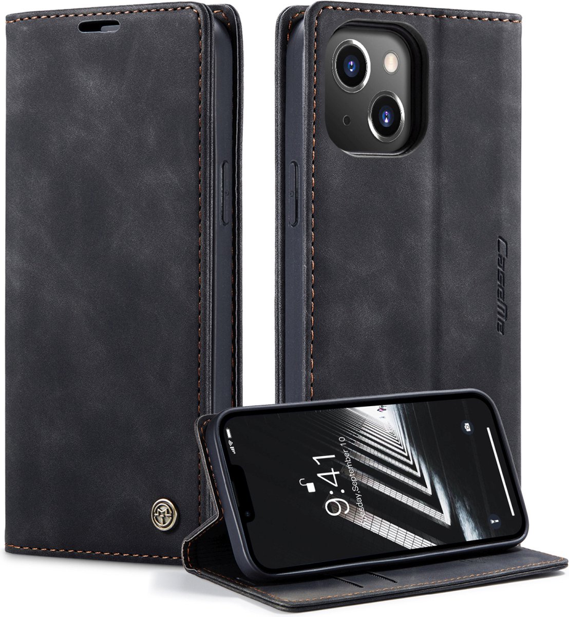 Caseme Retro Wallet Case hoesje geschikt voor iPhone 15 - zwart