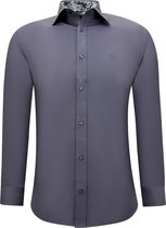 Nette Zakelijke Effe Overhemden -Slim Fit Blouse Stretch - Grijs