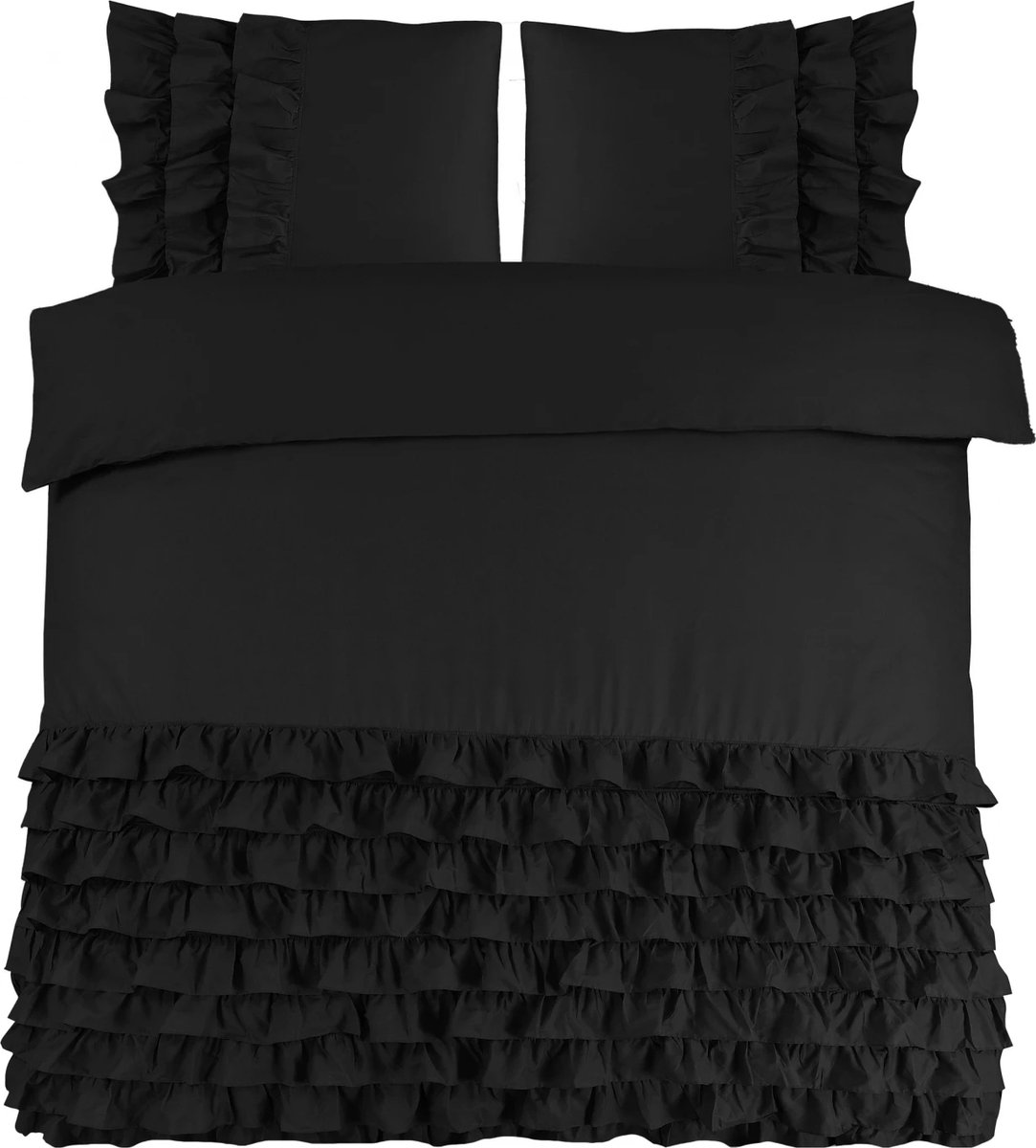 Luxe percaline katoen geweven dekbedovertrek Rosalinde zwart - 240x200/220 (lits-jumeaux) - fijne kwaliteit - zacht en ademend - stijlvolle uitstraling - met handige drukknopen