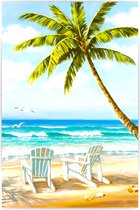 Diamond Painting Volwassenen - Volledig Pakket - 30 x 40cm - Ronde Steentjes - Hagelwit strand met palmboom