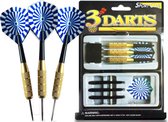 Dartpijlen set van 3 stuks - Darten - 3 Darts - Blauw vlaggen - incl. darts shafts - incl. box