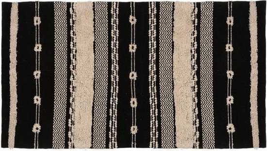 Tapis rectangle en coton beige et ethnique noir 90x150 cm - Overig - Zwart - SILUMEN