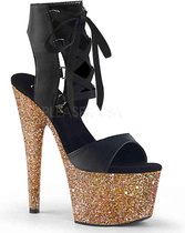 Pleaser Sandaal met enkelband, Paaldans schoenen -36 Shoes- ADORE-700-14LG Paaldans schoenen Zwart/Champagne